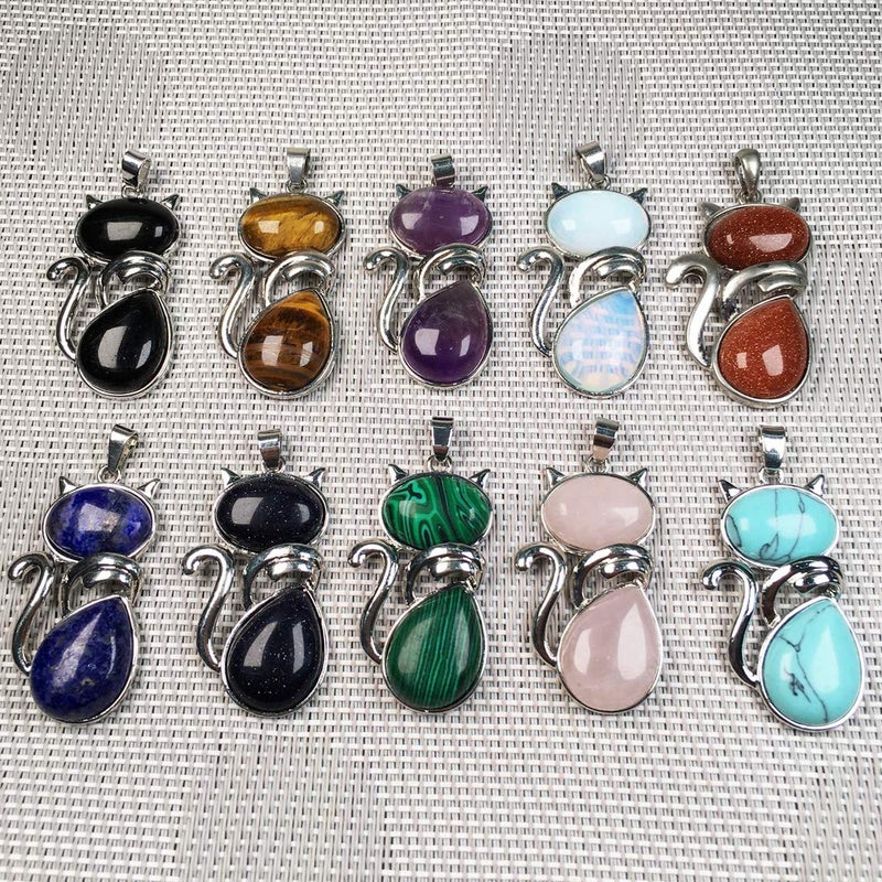 LE SKY Natural Stone Pendants cat Shape Healing Stone Pendant Crystal Agate Charms for Jewelry Making DIY Random 8 Pcs - Image 4